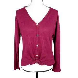 Altar’d State Waffle Knit Button Down Top with Tie